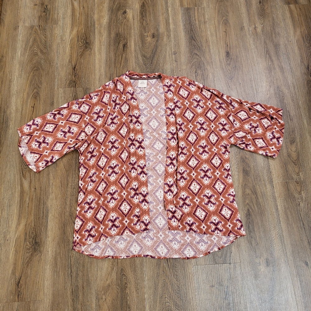 Knox Rose Short Sleeve Open Front Kimono Cover Up Top Women's Size M/L Boho
